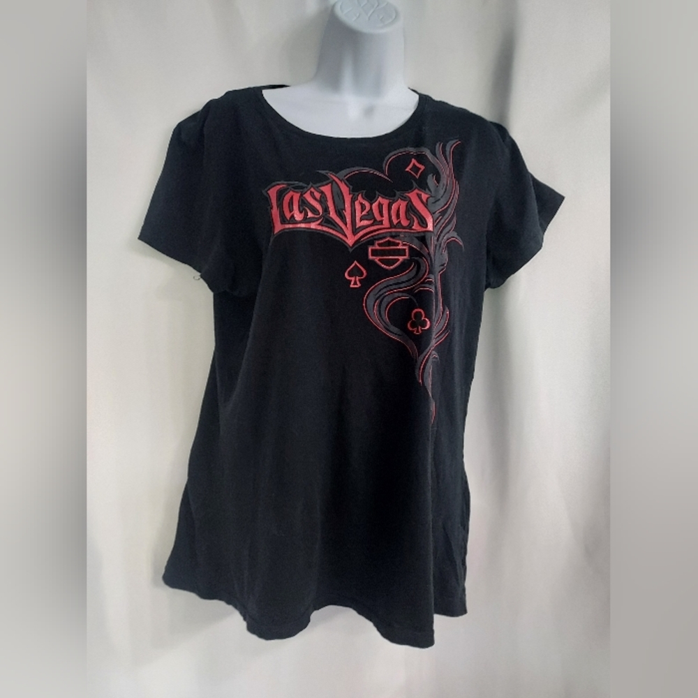 Harley Davidson Cotton  Black/Red "Las Vegas" logo Tee Size L